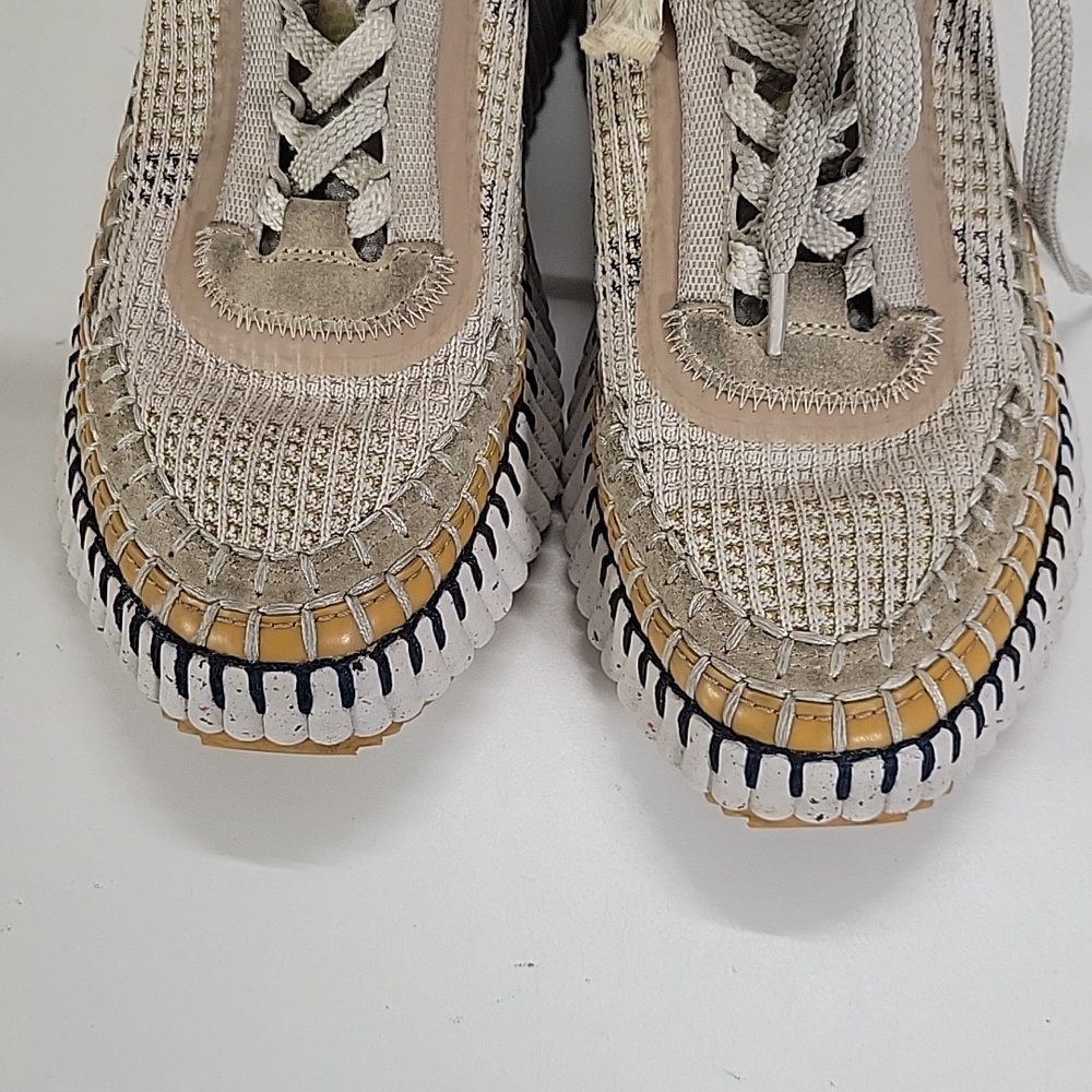 Chloe Nama Platform Beige Knit Sneakers Sz 37 7 - Picture 4 of 16